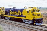 Santa Fe SDX train led by SF30B ATSF #7200 waits to meet a "San Diegan" at Ponto.